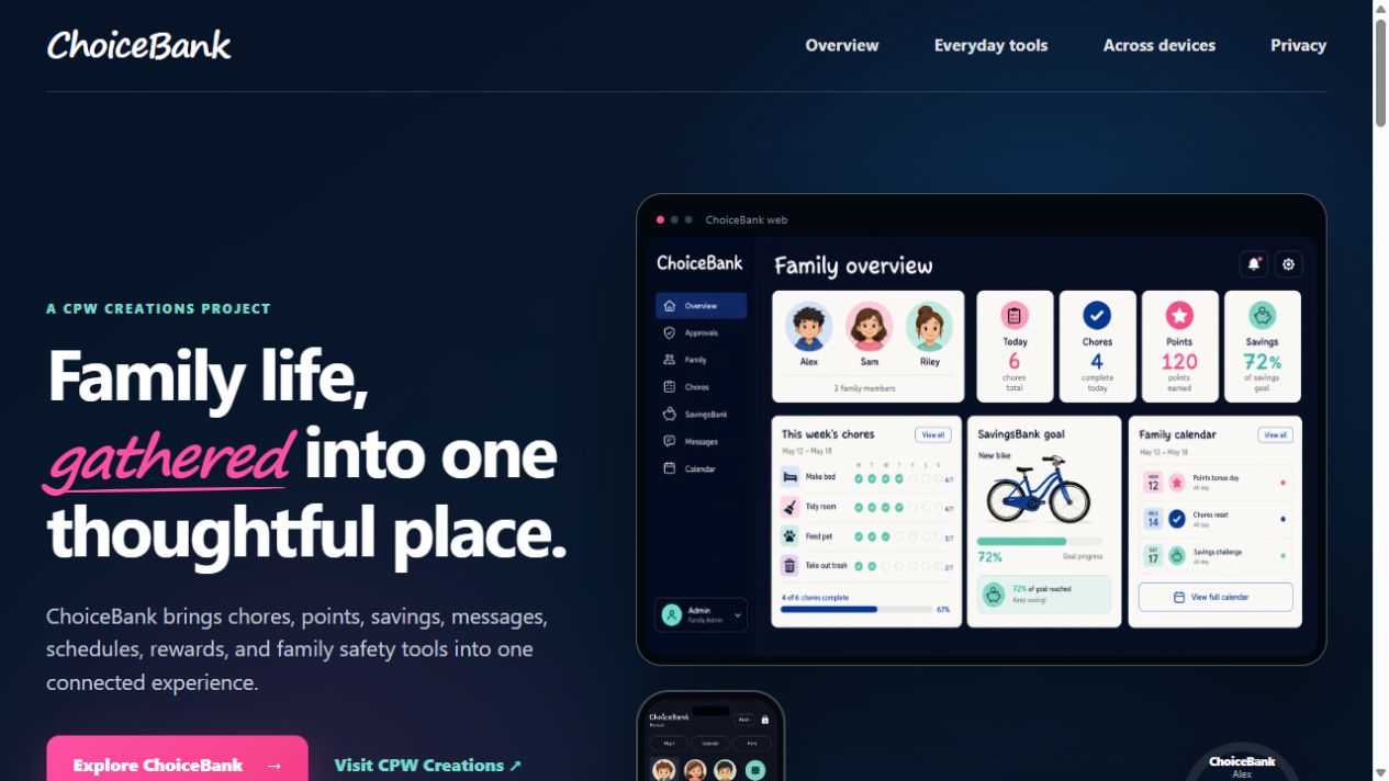 ChoiceBank family organization application website home page