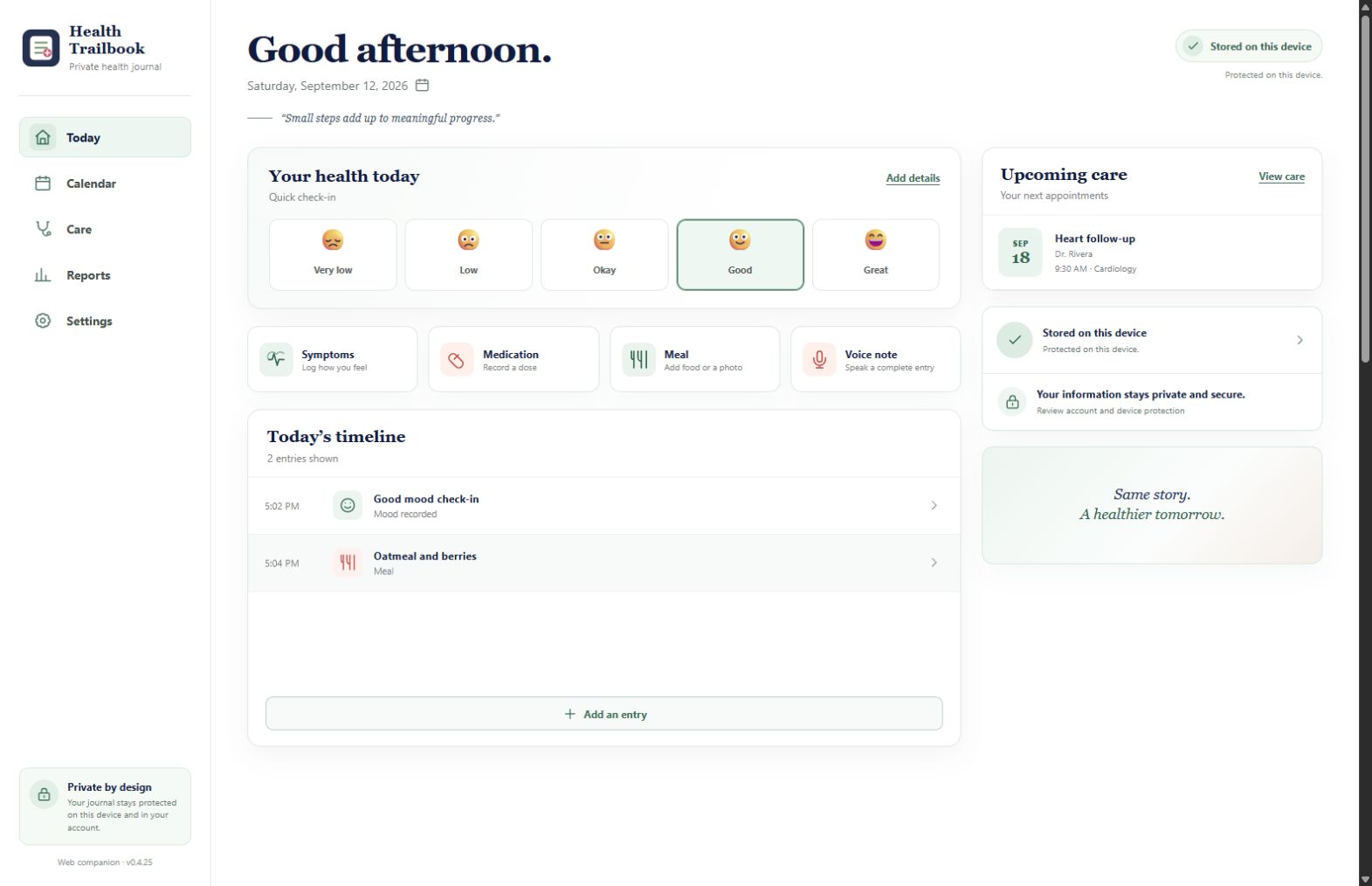 Health Trailbook private health journal website